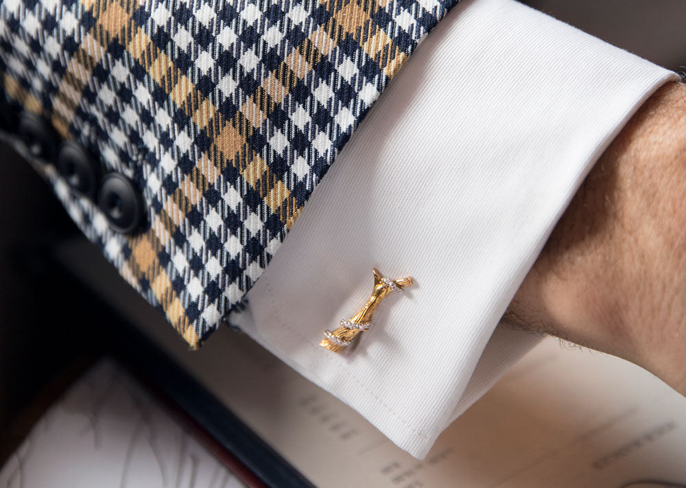 "Knock On Wood" Diamond Cufflinks in 18kt Yellow Gold