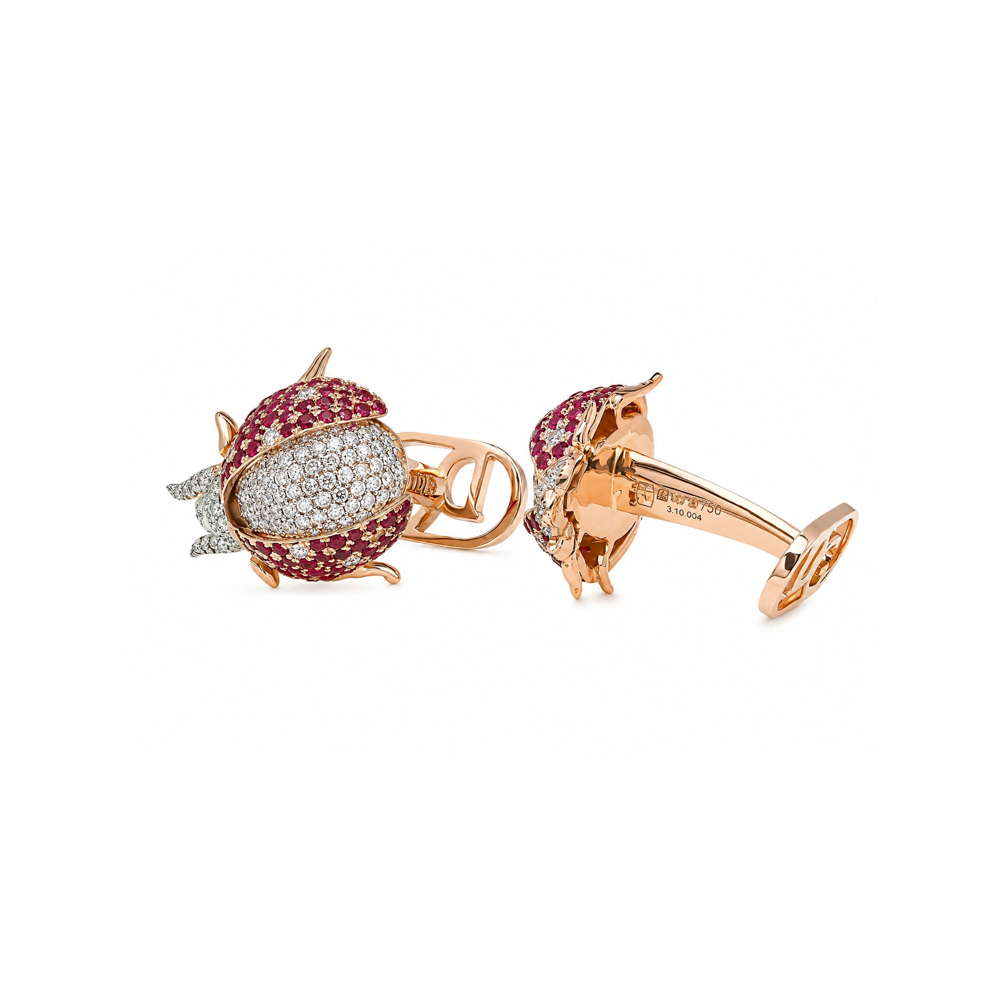 "Lady Bird" Diamond & Ruby Cufflinks in 18kt Pink Gold