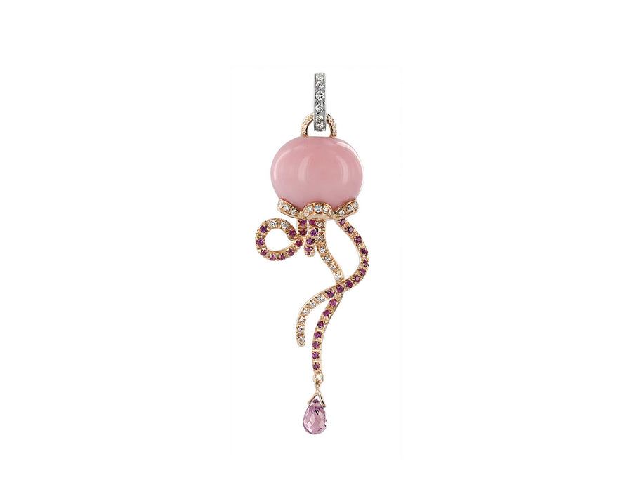 From the Chantecler Campanelle Collection, this jellyfish charm is crafted in 18kt yellow and white gold and adorned with diamonds, pink sapphires, and pink opal.