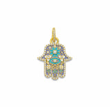 20kt Yellow Gold Diamond & Periwinkle Enamel Small Hamsa Pendant