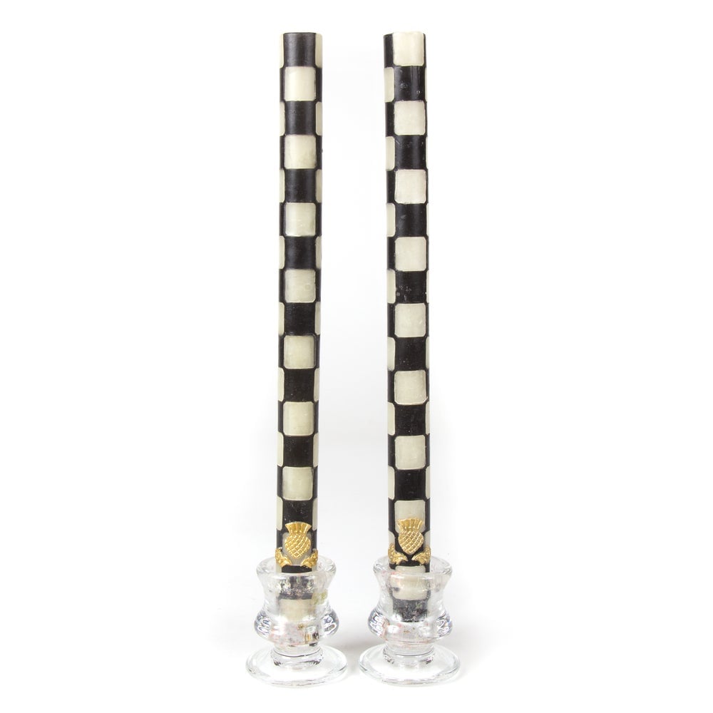 MacKenzie-Childs Check Gold & Ivory Dinner Candles, Set of 2