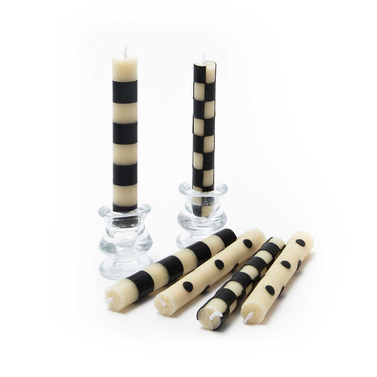 Mini Black & Ivory Dinner Candles, Set of 6
