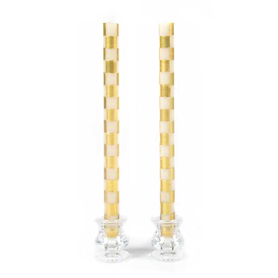 MacKenzie-Childs Check Gold & Ivory Dinner Candles, Set of 2