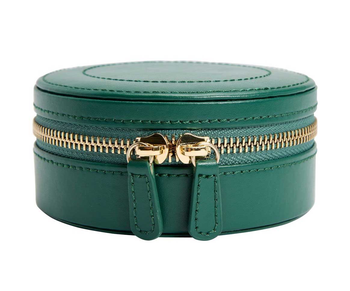 Sophia Forest Green Round Mini Jewelry Case