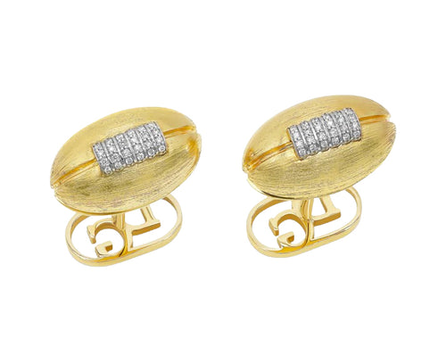 "Go Long" Diamond Football Cufflinks in 18kt Yellow Gold