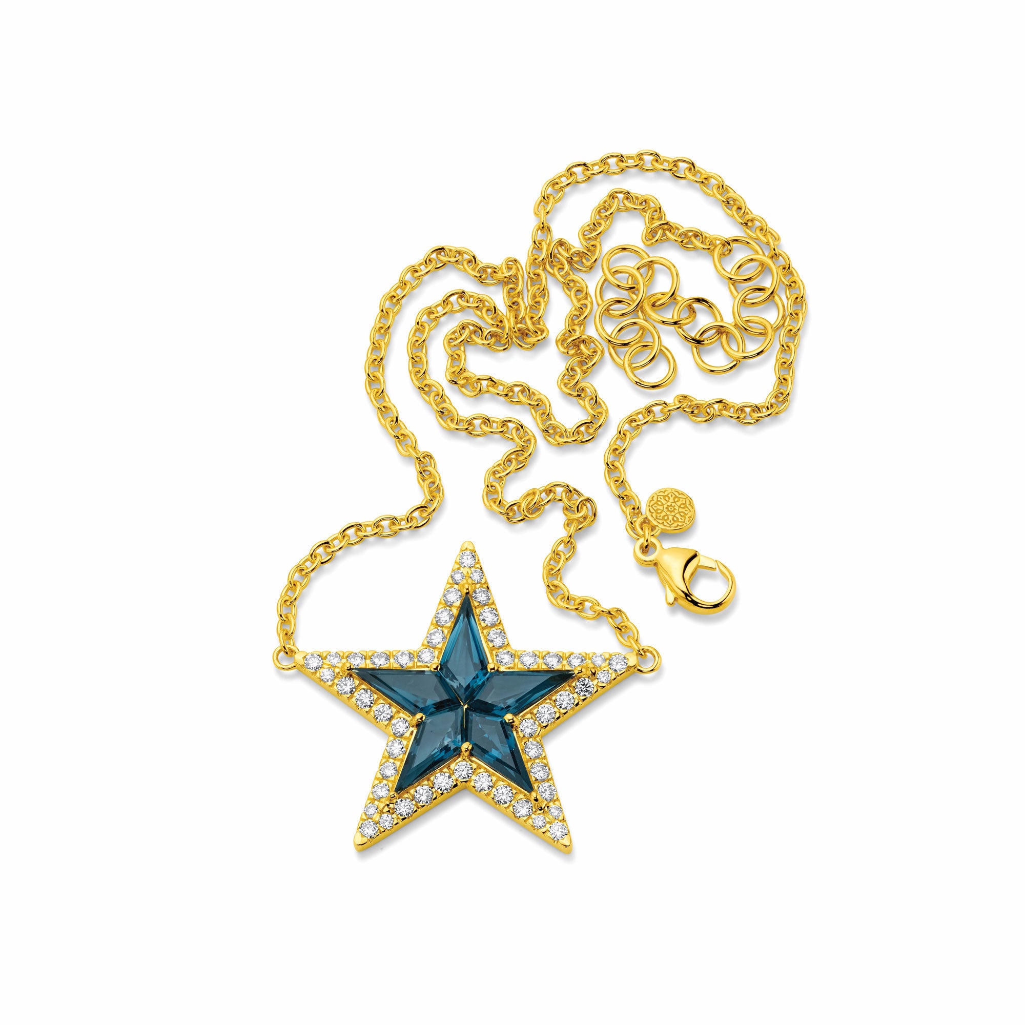 20kt Yellow Gold Blue Topaz & Diamond Star Necklace