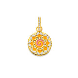Diamond & Clementine Enamel Mandala Pendant in 20kt Yellow Gold