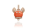 18kt Rose Gold Crab Pendant with Diamonds and Red Coral