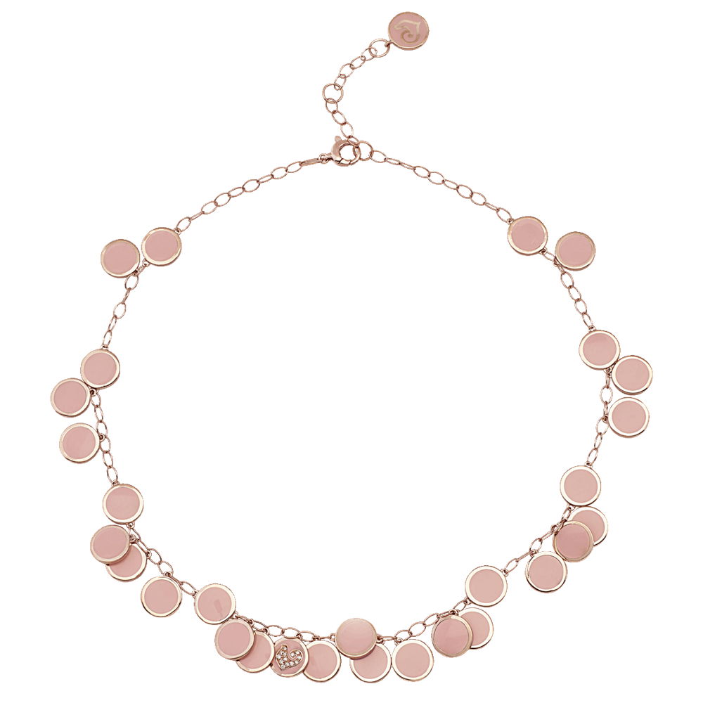 Chantecler Capri "Paillettes" Pink Enamel 18kt Pink Gold and Diamond Choker Necklace