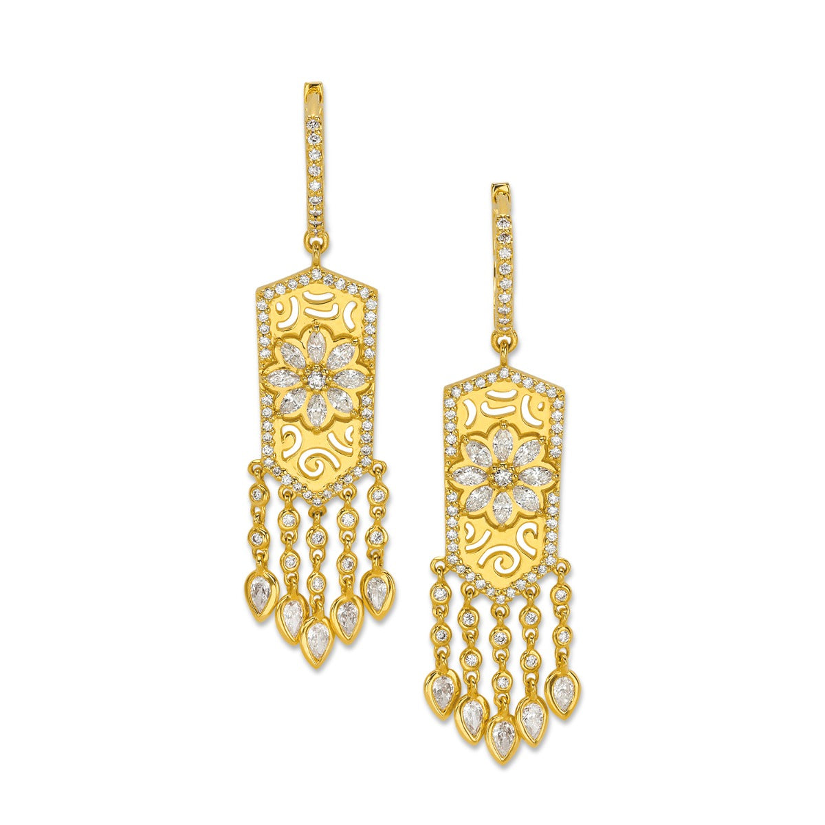 Buddha Mama Small Flower Huggies with Diamonds in 20kt Yellow Gold