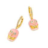 Buddha Mama Skull Huggies with Bubblegum Pink Enamel & Diamonds
