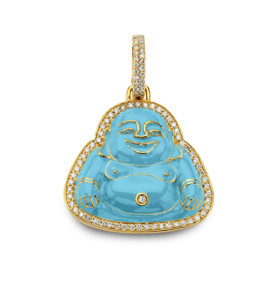 Buddha Mama Diamond Baby Buddha With Sky Blue Enamel in 20kt Yellow Gold