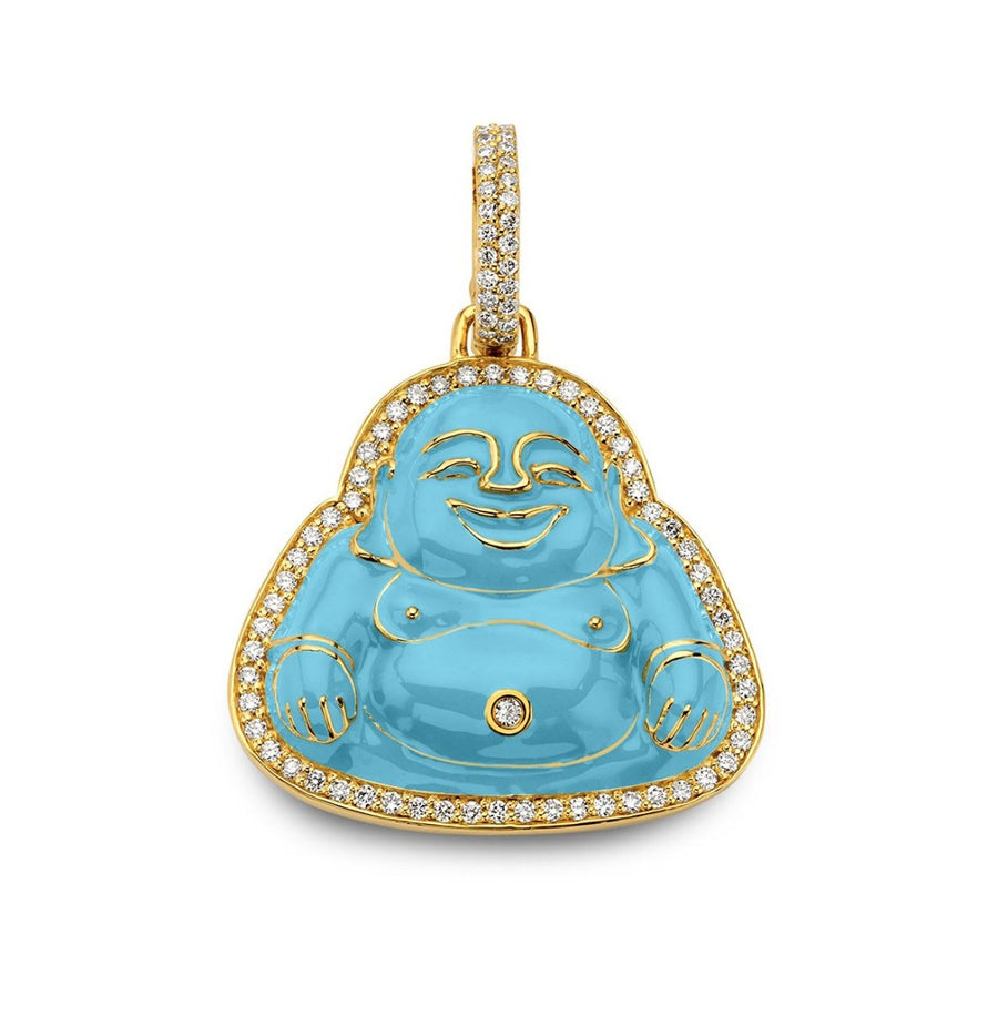 Buddha Mama Diamond Baby Buddha With Sky Blue Enamel in 20kt Yellow Gold