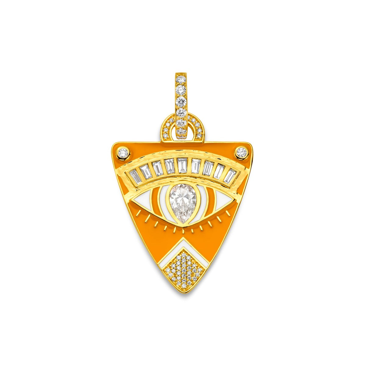 Buddha Mama Diamond  & Clementine Guitar Pick Pendant in 20kt Yellow Gold