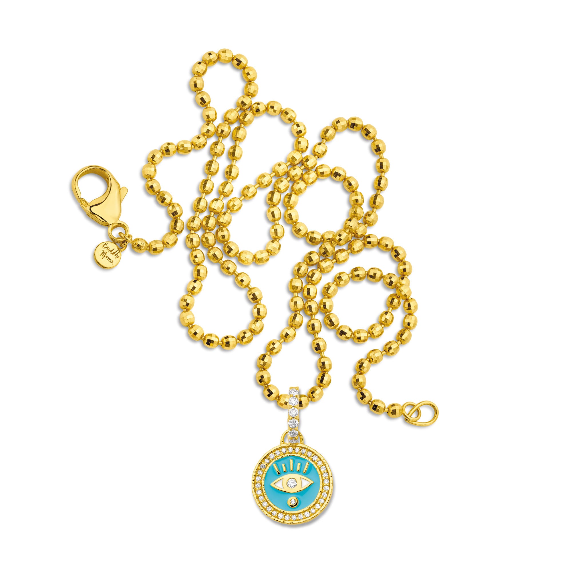 Evil Eye Pendant with Sky Blue Enamel & Diamonds