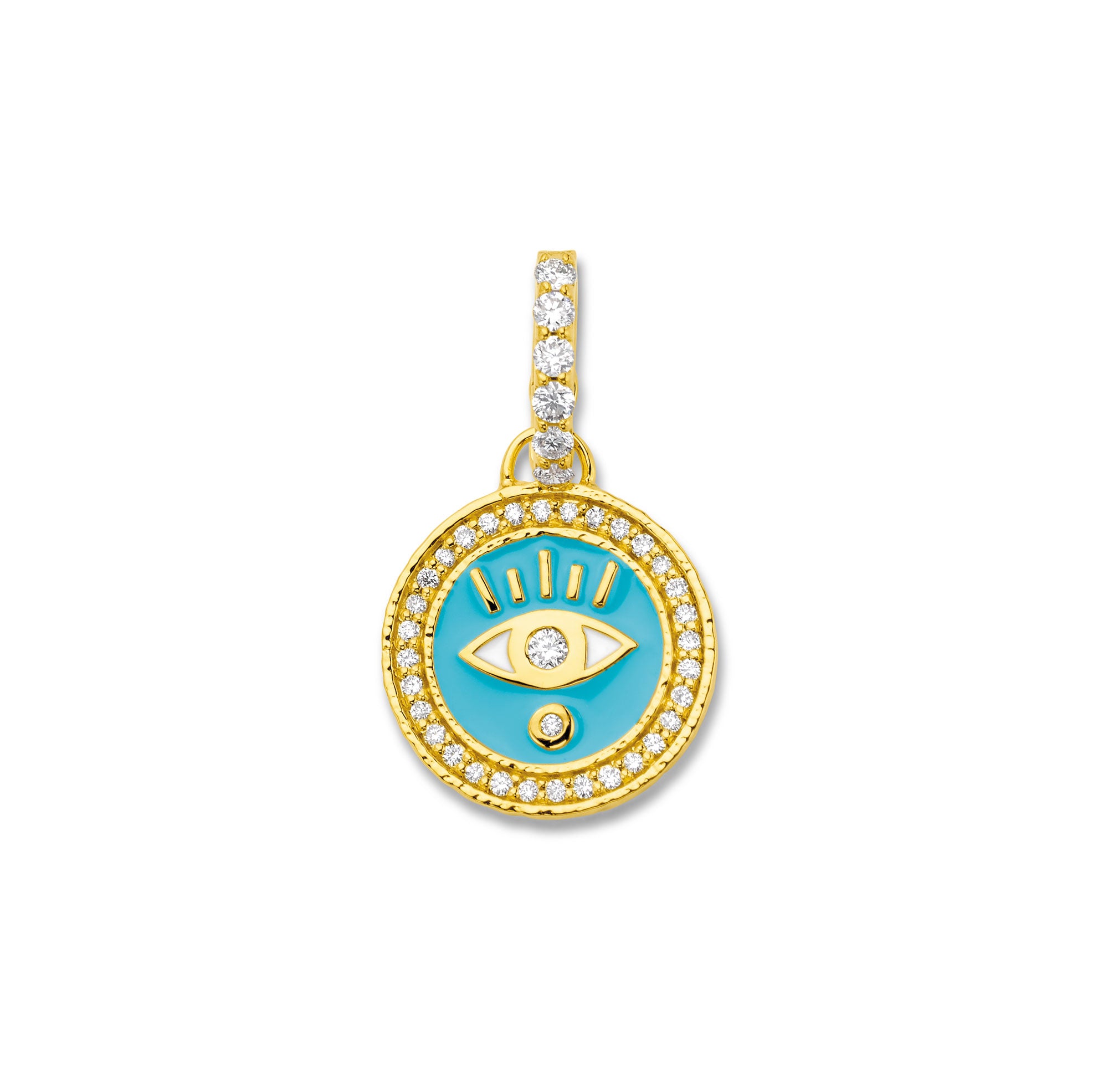 Evil Eye Pendant with Sky Blue Enamel & Diamonds