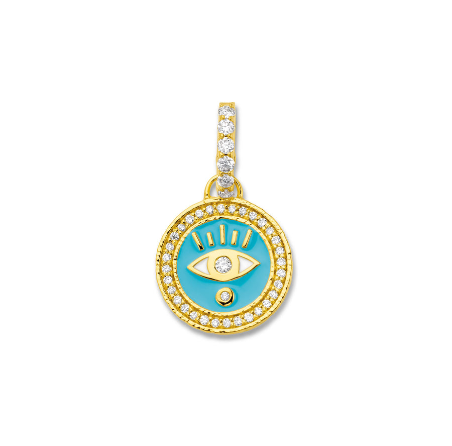 Evil Eye Pendant with Sky Blue Enamel & Diamonds