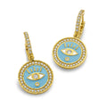Buddha Mama Evil Eye Sky Blue Diamond Earrings in 20kt Yellow Gold