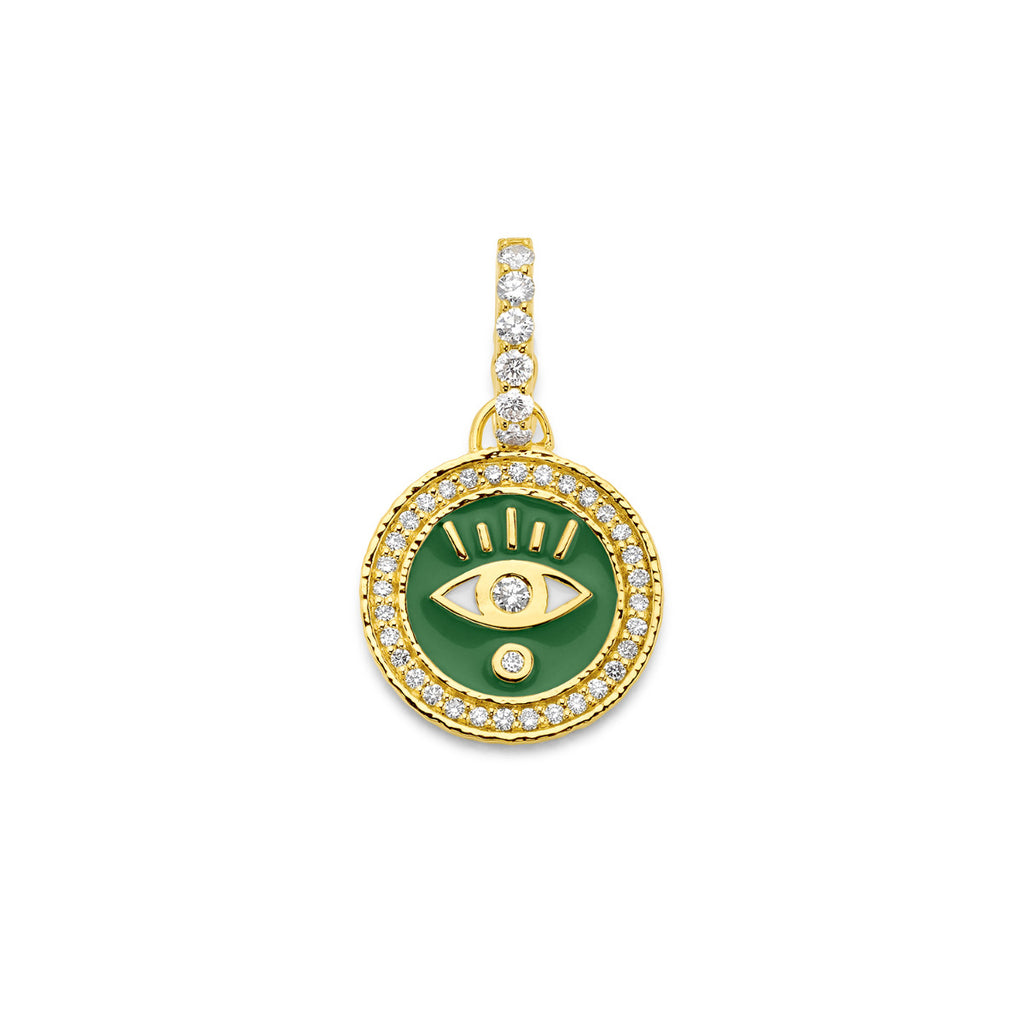 Evil Eye Pendant with Kelly Green Enamel & Diamonds