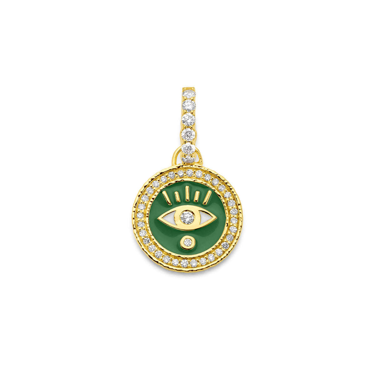 Evil Eye Pendant with Kelly Green Enamel & Diamonds