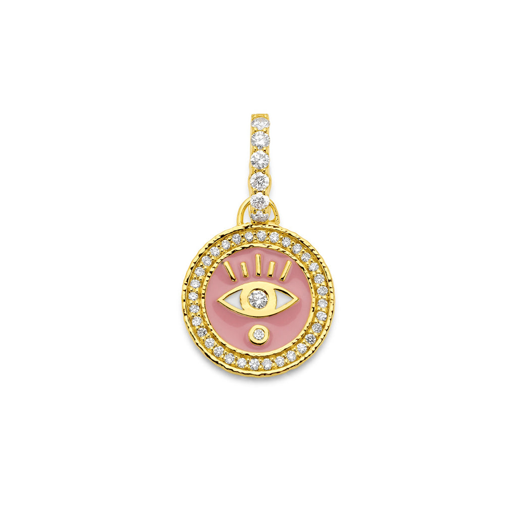 Evil Eye Pendant with Pink Enamel & Diamonds