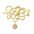 Buddha Mama Evil Eye Pendant with Pink Enamel & Diamonds