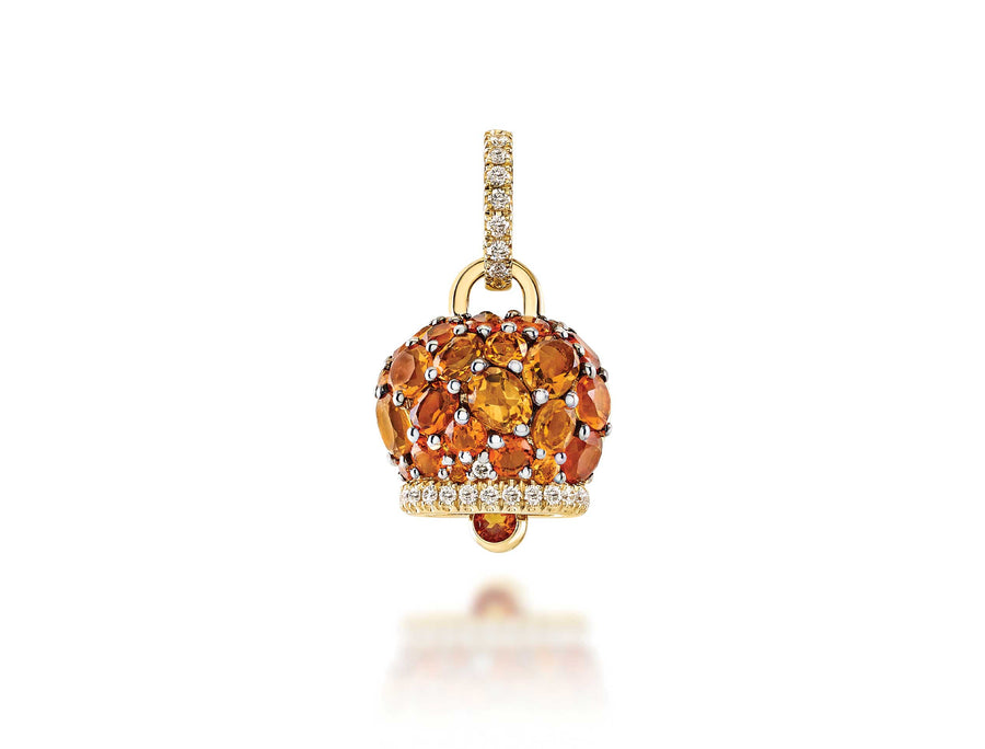 Chantecler Campanelle 9kt yellow gold bell pendant with oval-cut citrines and brilliant-cut diamonds.
