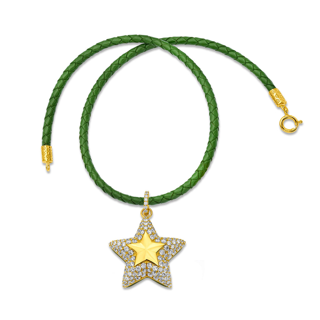 20kt Yellow Gold Army Green 16" Faux Leather Cord Necklace