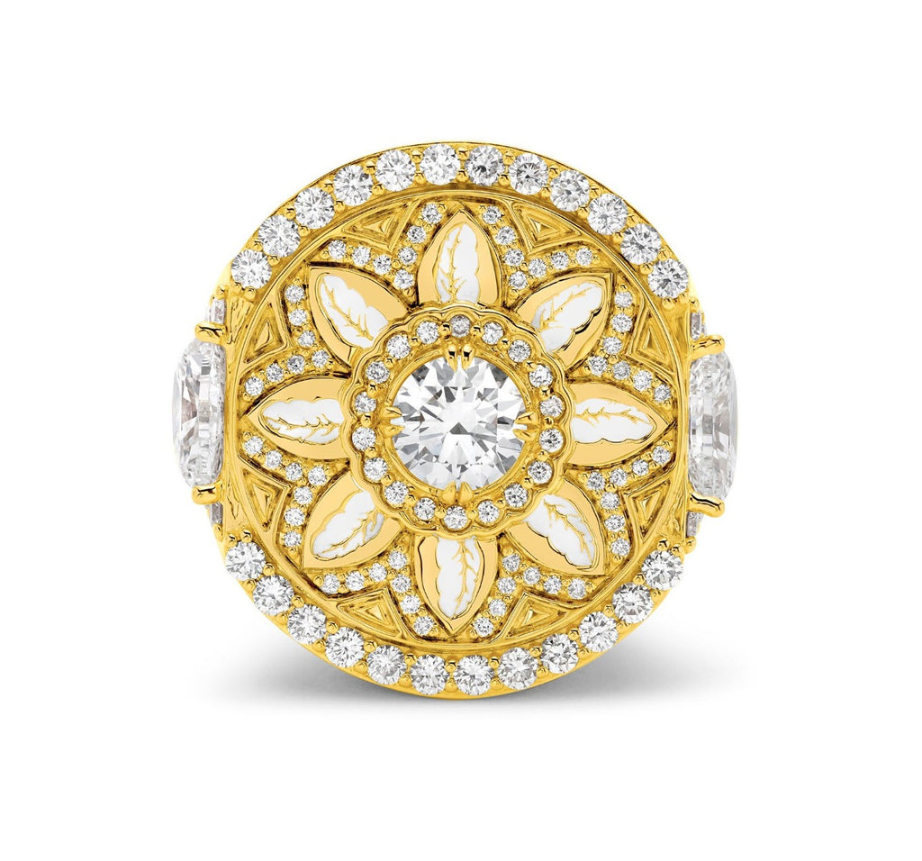 Diamond Feather Signet Ring in 20kt Yellow Gold