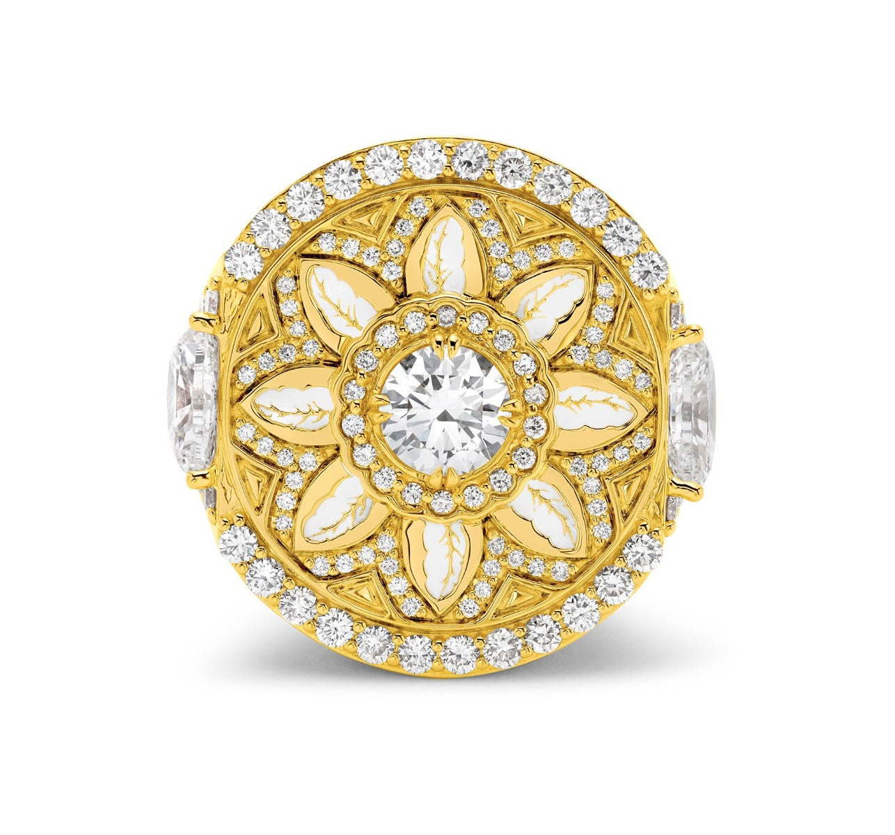 Diamond Feather Signet Ring in 20kt Yellow Gold