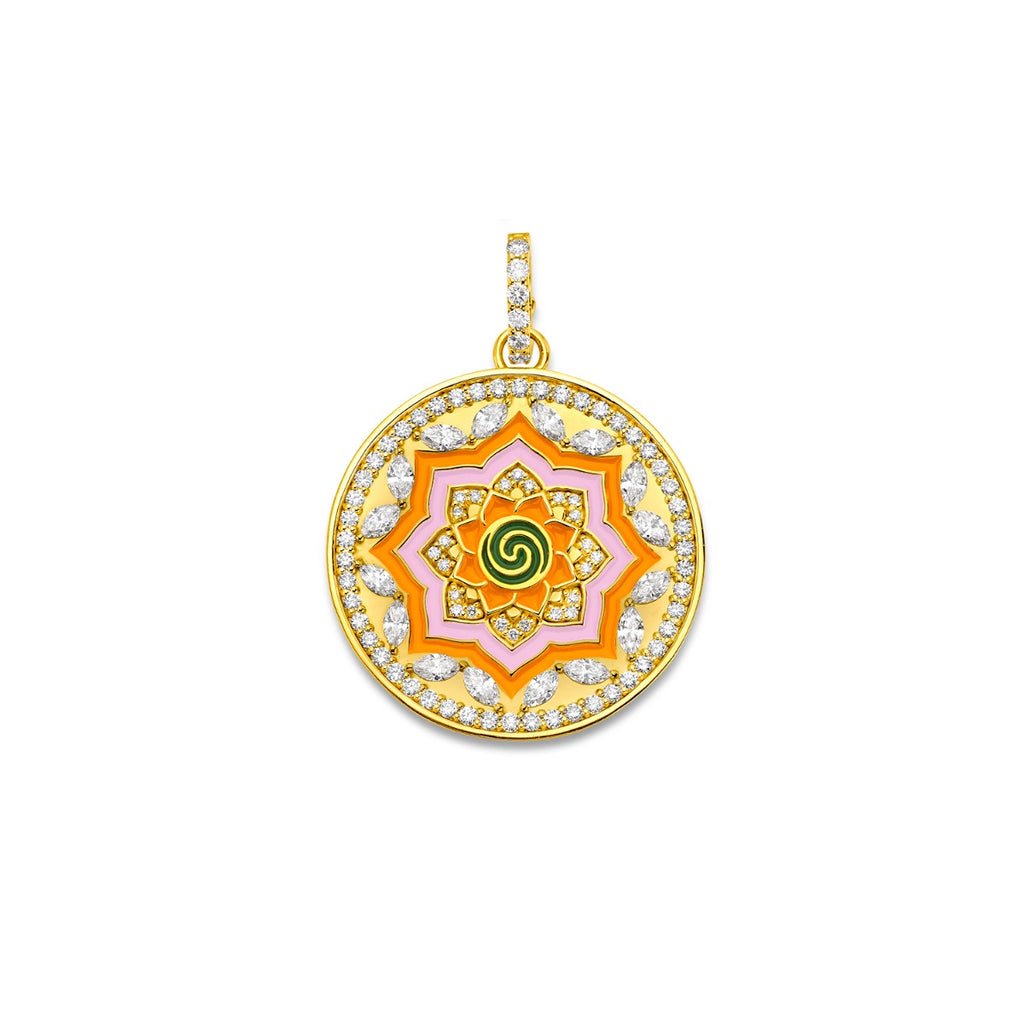 Mandala Pendant with Clementine, Bubblegum Pink & Kelly Enamel