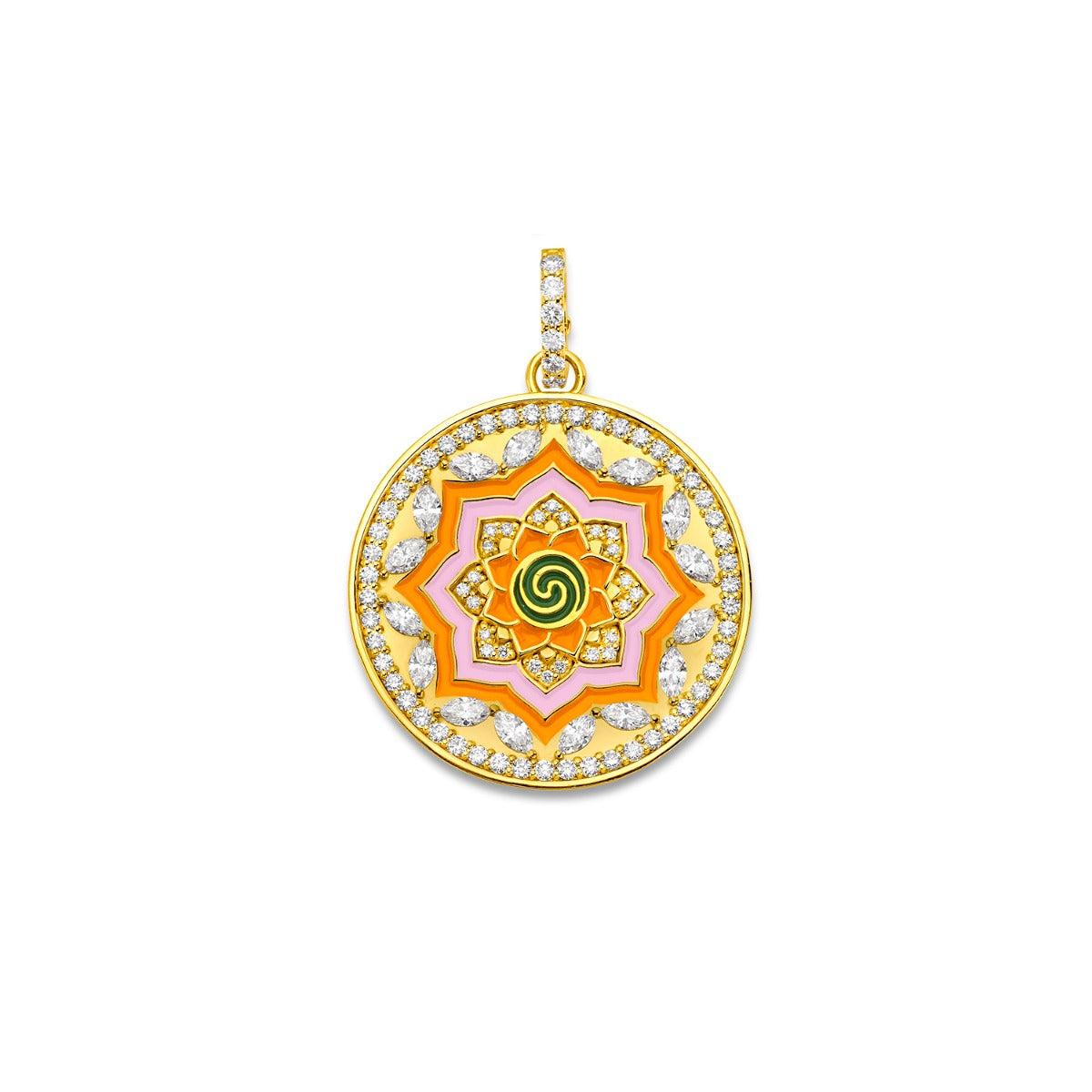 Mandala Pendant with Clementine, Bubblegum Pink & Kelly Enamel