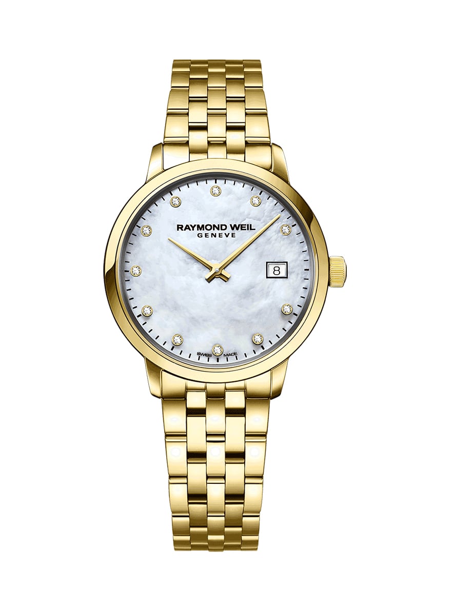 Raymond Weil Toccata Ladies Quartz 11 Diamond Mother-of-Pearl Dial Gold PVD Bracelet Watch, 29mm