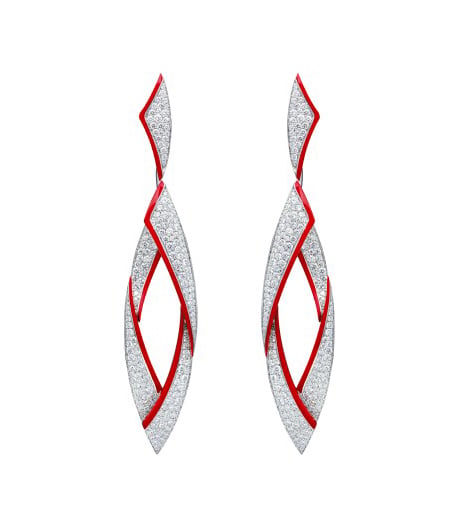 Etho Maria "Diamonds in Red” Drop Earrings in 18kt White Gold