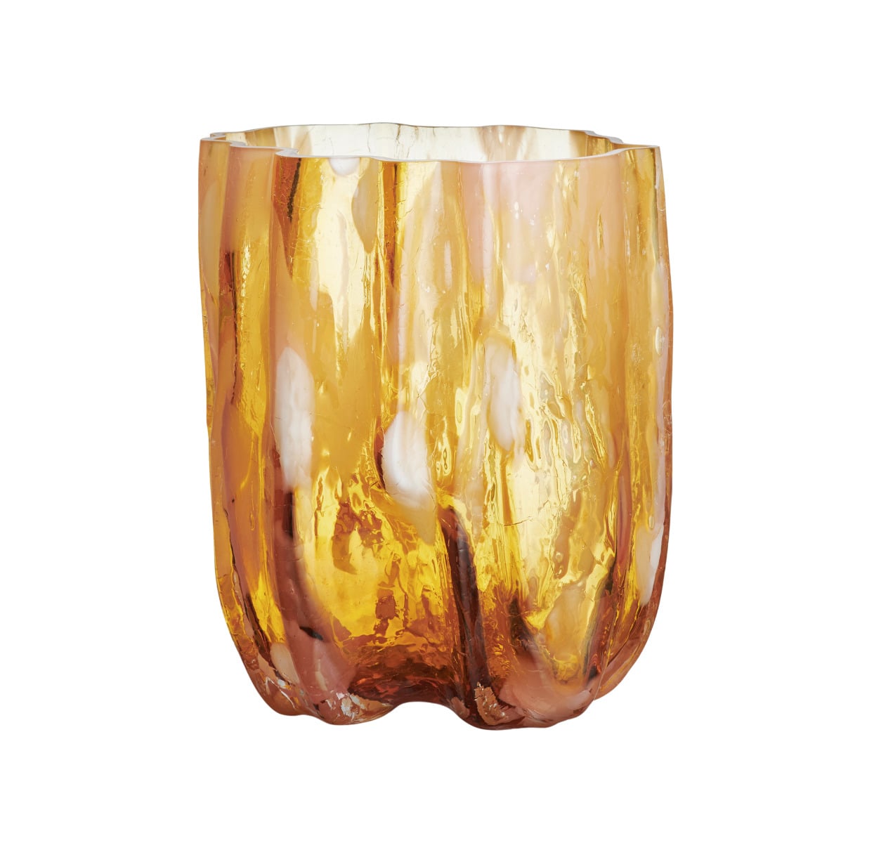 Kosta Boda Crackle Vase Tall, Amber/Flamingo
