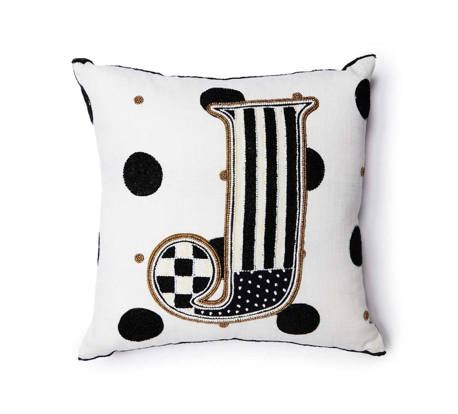 MacKenzie-Childs Monogram "J" Beaded Throw Pillow