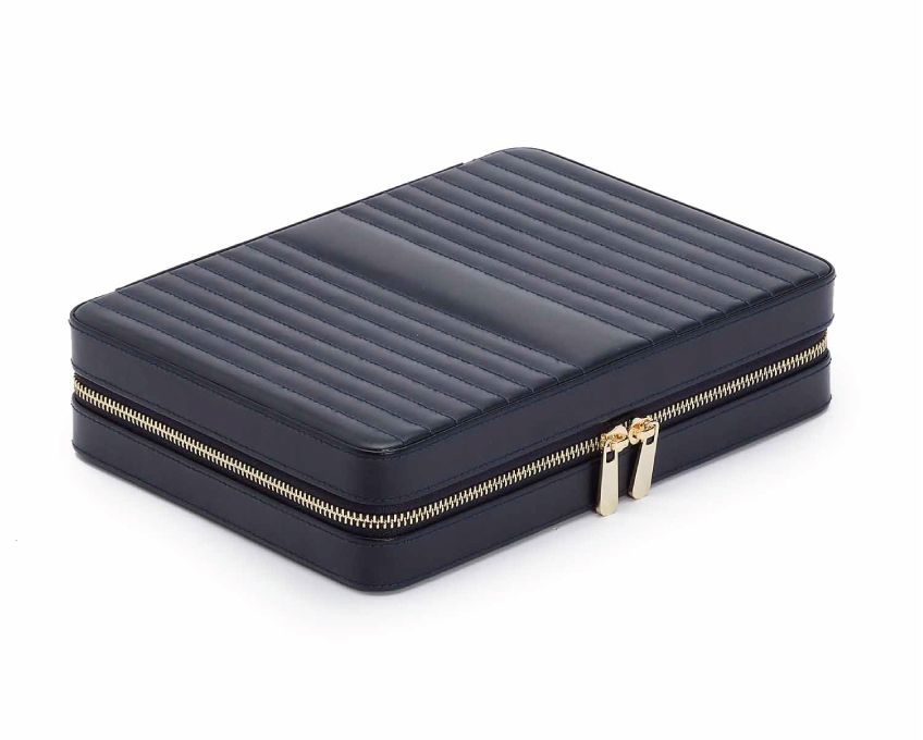 Maria Large Navy Leather Jewelry Zip Case