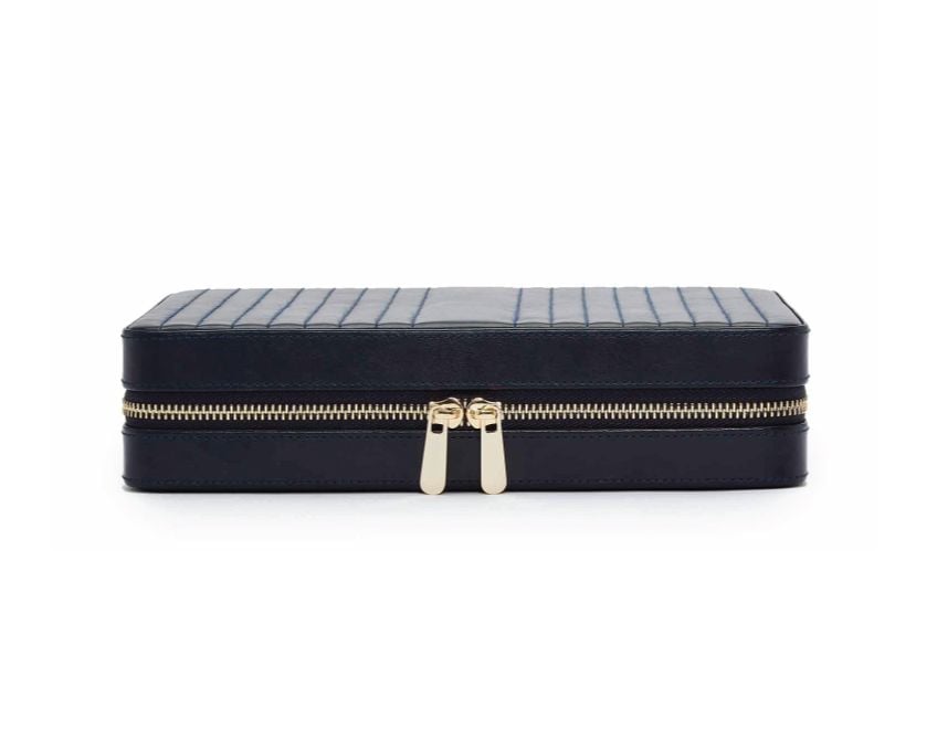 Maria Large Navy Leather Jewelry Zip Case