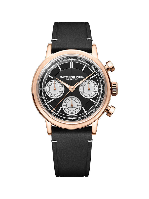 Raymond Weil Millesime Automatic Tri-Compax Chronograph Black Sector Dial Watch, 39 mm