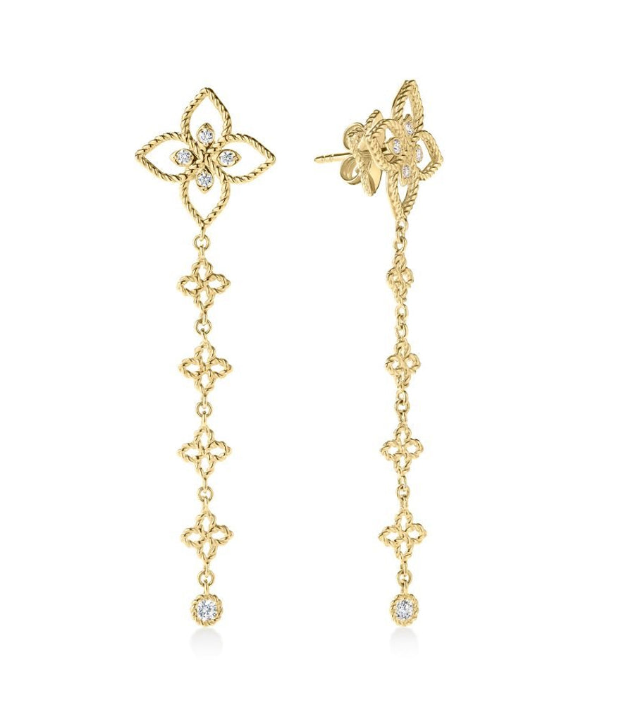 Roberto Coin “Principessa” 18kt Yellow Gold Diamond Flower Dangle Earrings