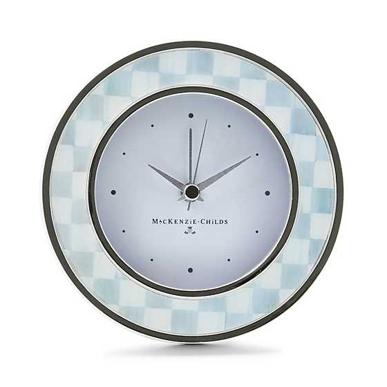 MacKenzie-Childs Sterling Check Silver Plated Round Desk Clock