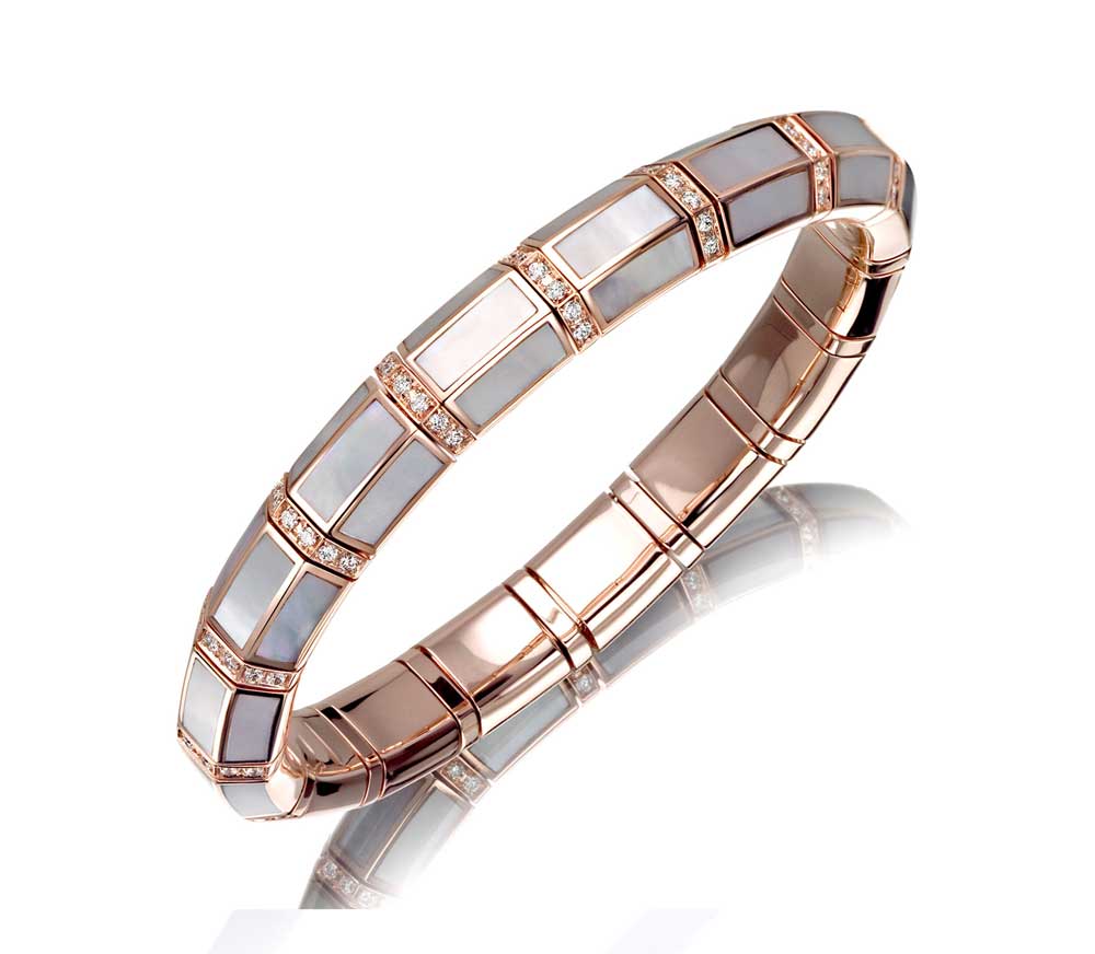 Picchiotti Xpandable™ White Mother of Pearl and Diamond 18kt White and Rose Gold Bracelet