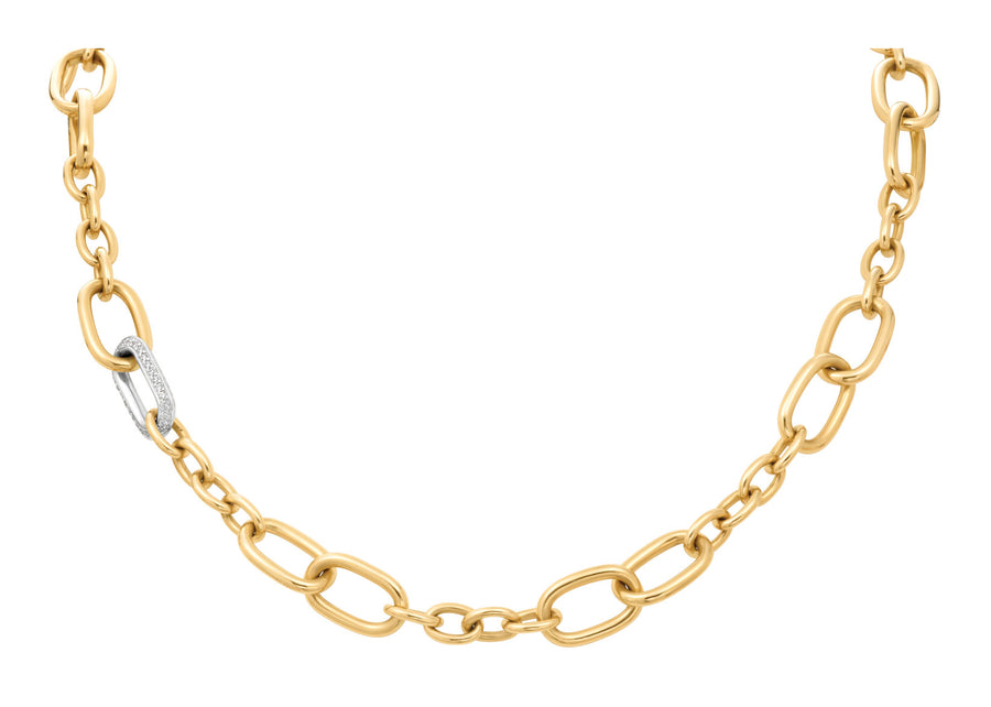 Diamond Oval Link Necklace 18K Yellow Gold