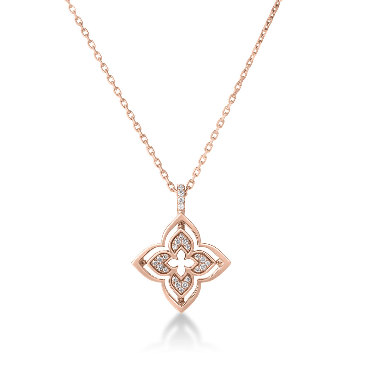 Roberto Coin “Venetian Princess” 18kt Rose Gold Diamond Flower Pendant Necklace
