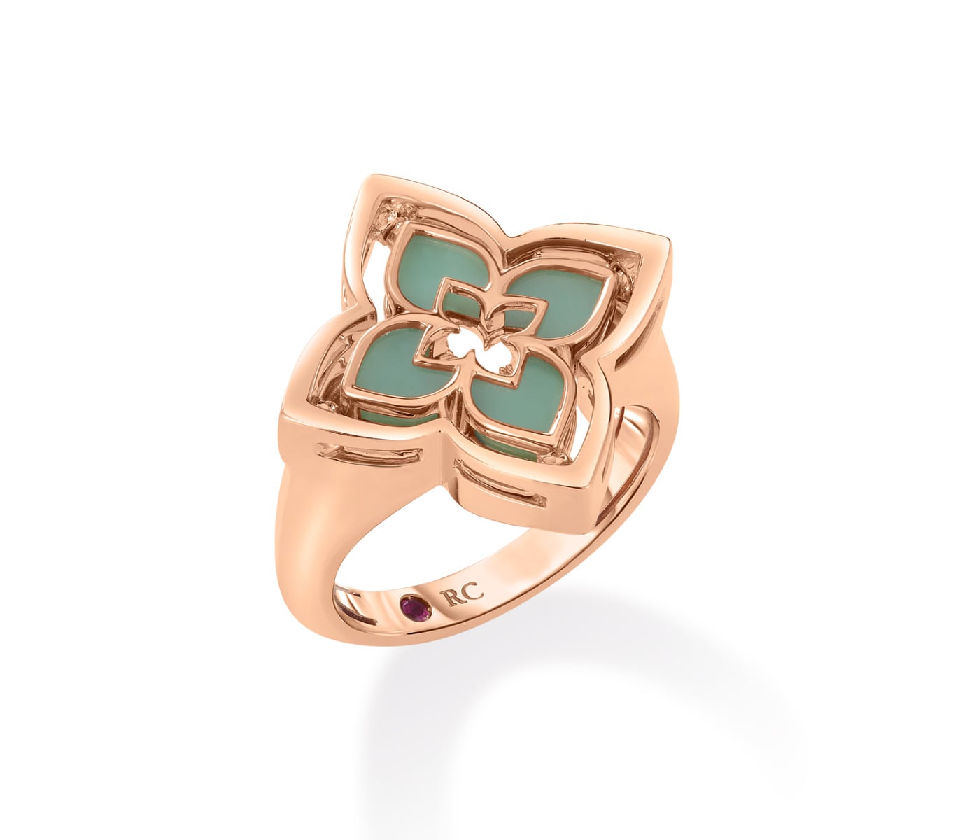 Roberto Coin “Venetian Princess” Chrysophase & Rose Gold Flower Ring