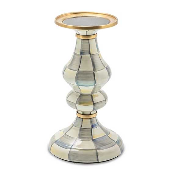 Sterling Check Enamel Pillar Candlestick - Medium