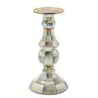 Sterling Check Enamel Pillar Candlestick - Large
