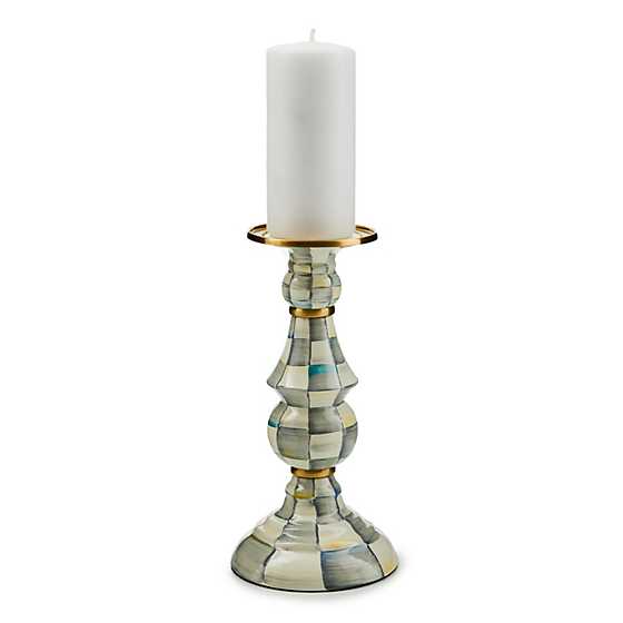 MacKenzie-Childs Sterling Check Enamel Pillar Candlestick - Large