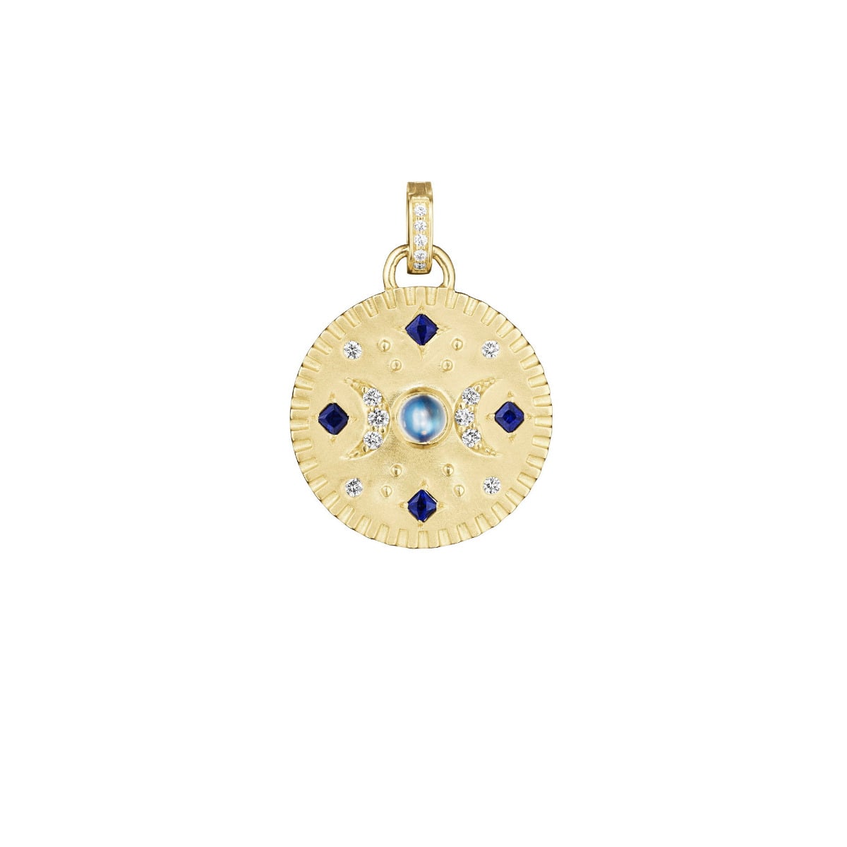 Moonstone & Blue Sapphire Moon Medallion in 18kt Green Gold
