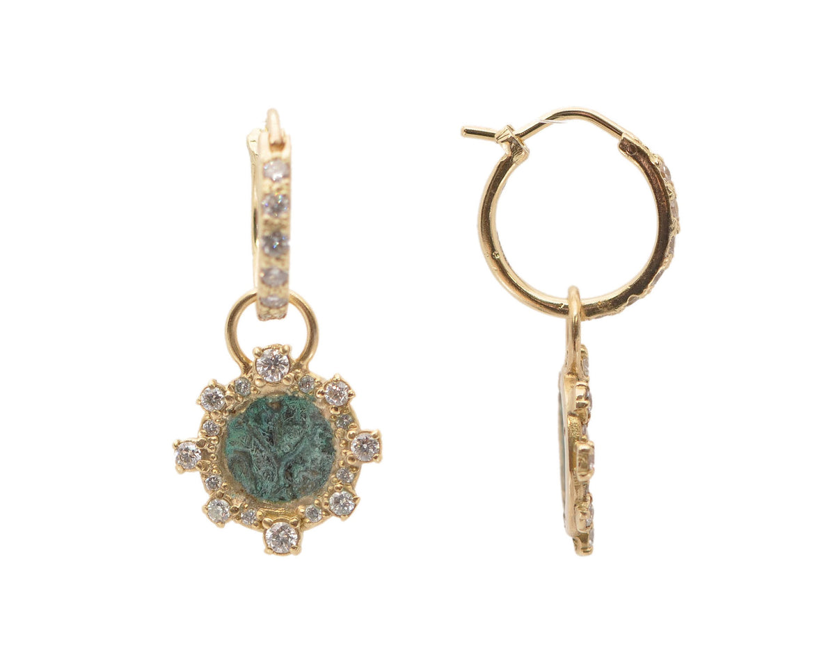 Coin Patina Artifact Huggie Hoop Drop Earrings